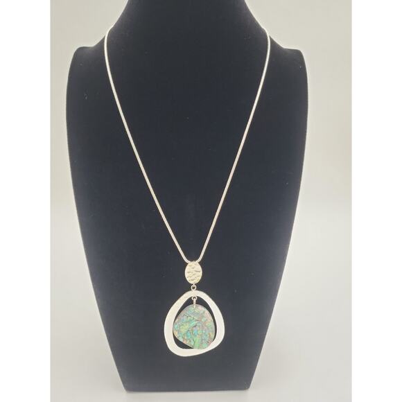 Nine West  Silver Tone Necklace 22" Chain with Abalone Teardrop Pendant - Picture 6 of 6
